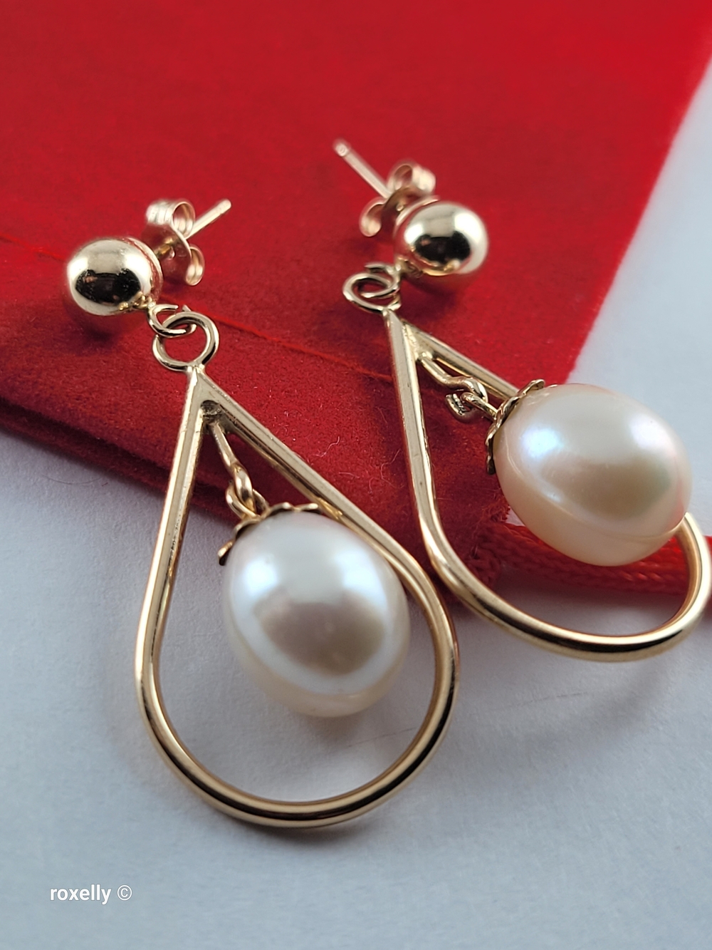 14K Yellow Gold Freshwater Pearl Drop-Shaped Dangle Earrings, Solid Gold! 👌🎁